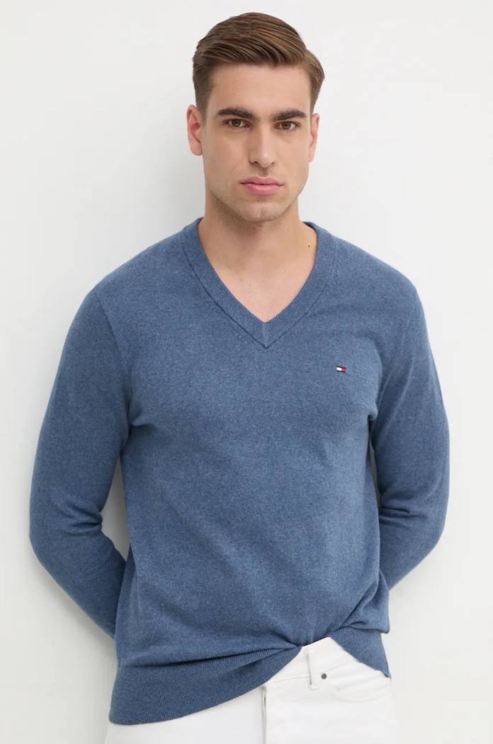 Svetr s příměsí kašmíru Tommy Hilfiger modrá MW0MW28047