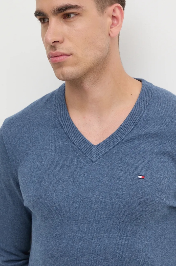 Svetr s příměsí kašmíru Tommy Hilfiger modrá MW0MW28047