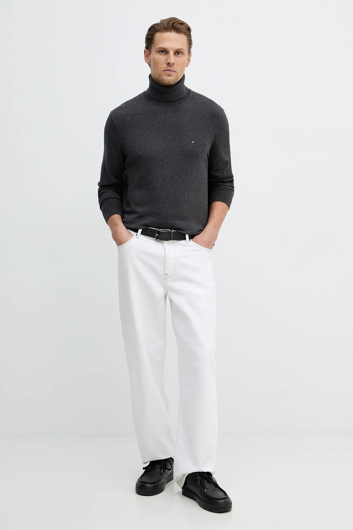 Πουλόβερ με μείγμα κασμίρ Tommy Hilfiger MW0MW28048 γκρί AW25