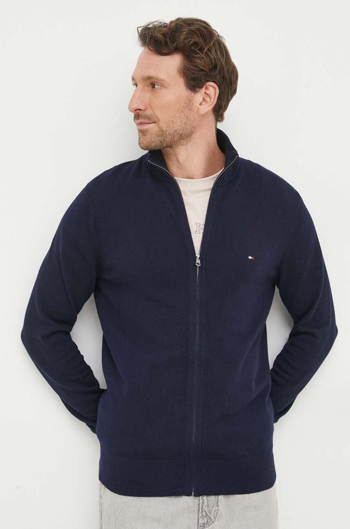 Tommy Hilfiger kardigán kasmír keverékből sima sötétkék MW0MW28050