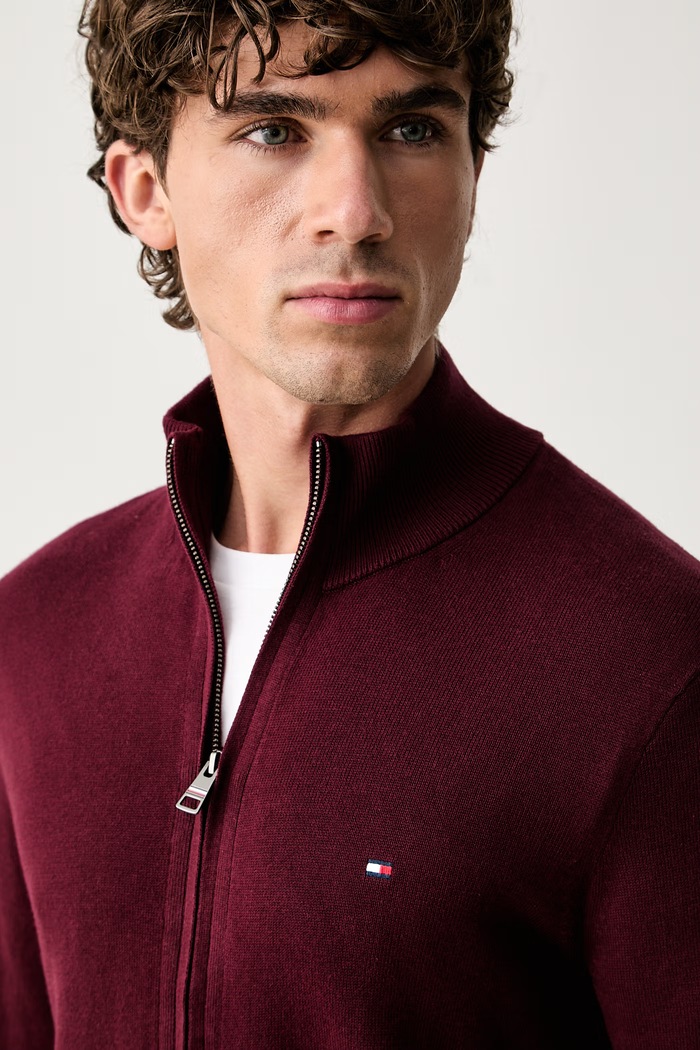 Tommy Hilfiger sweter rozpinany męski z bawełną bordowy MW0MW28050