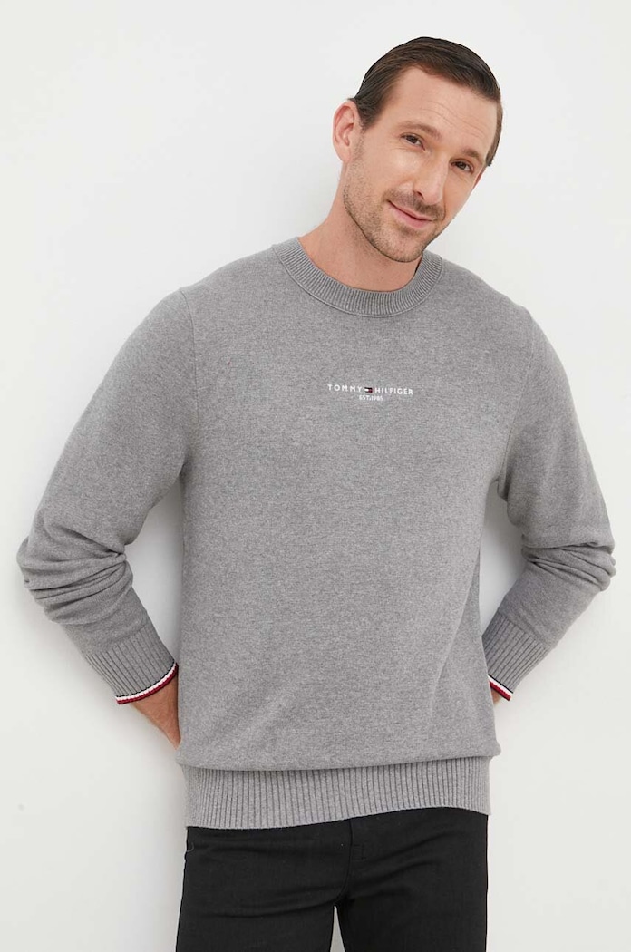 Tommy Hilfiger sweter bawełniany aplikacja szary MW0MW33108