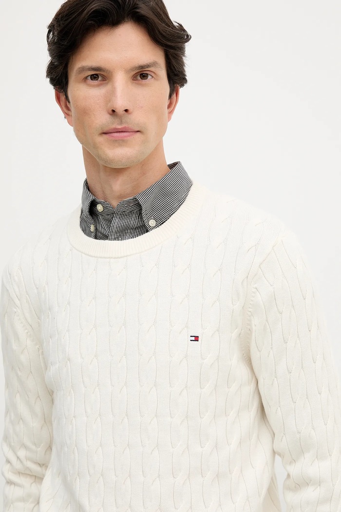 Tommy Hilfiger pulover moški bombažen MW0MW33132 bež