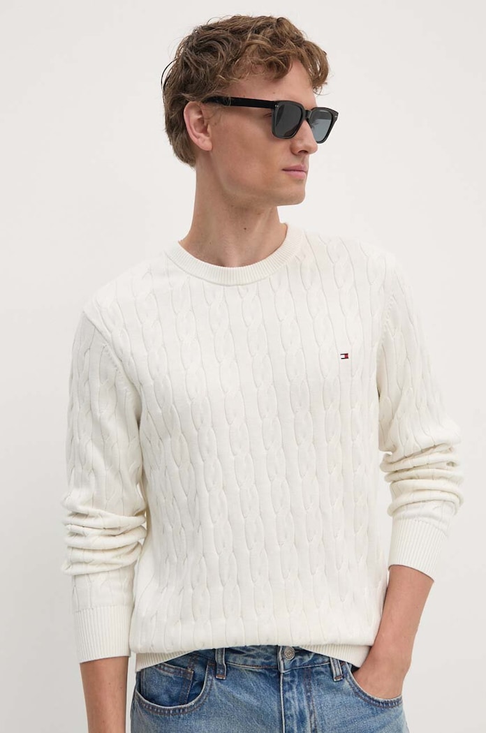 Tommy Hilfiger sveter pánsky bavlnený bavlna béžová MW0MW33132