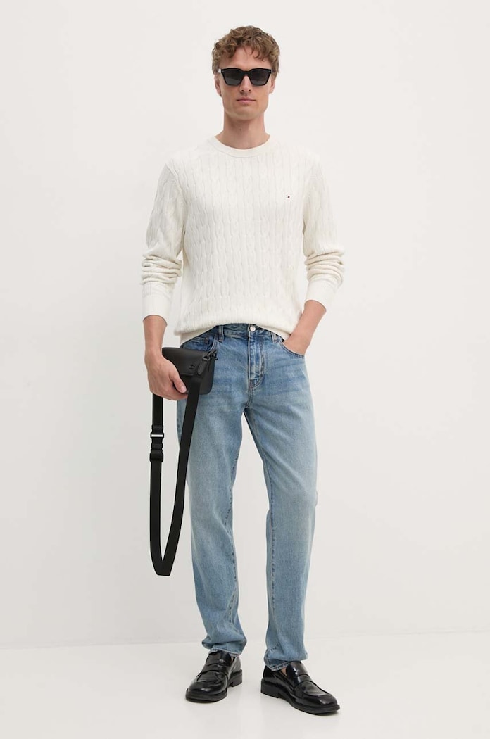 Tommy Hilfiger sveter pánsky bavlnený MW0MW33132 béžová SS26