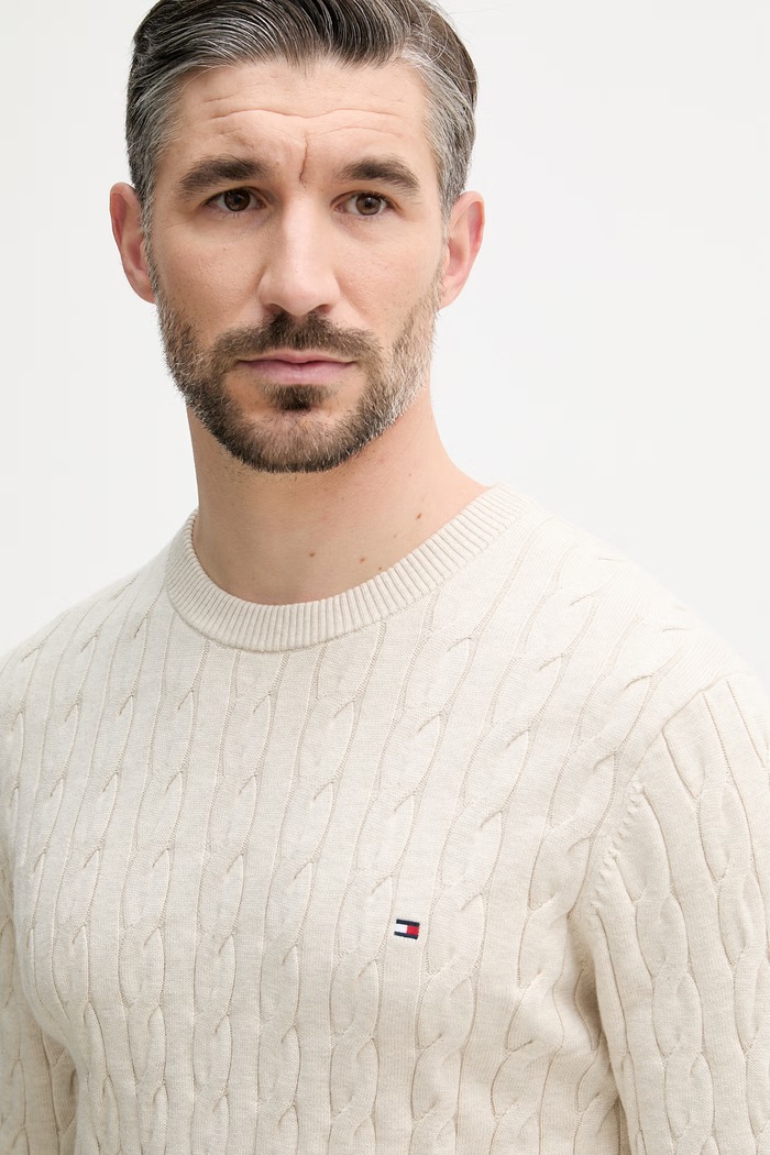 Tommy Hilfiger pulover moški bombažen bež MW0MW33132