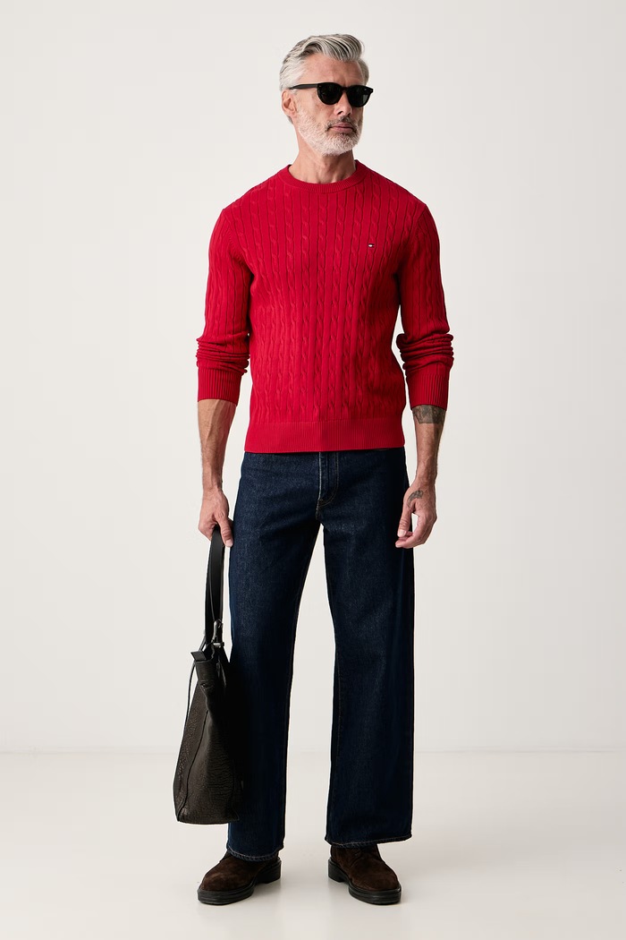 Tommy Hilfiger Sweter męski bawełniany MW0MW33132 czerwony SS26