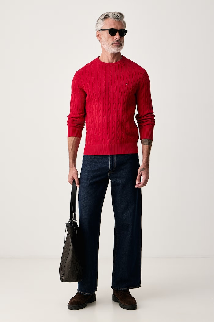 Tommy Hilfiger Sweter męski bawełniany MW0MW33132 czerwony SS26