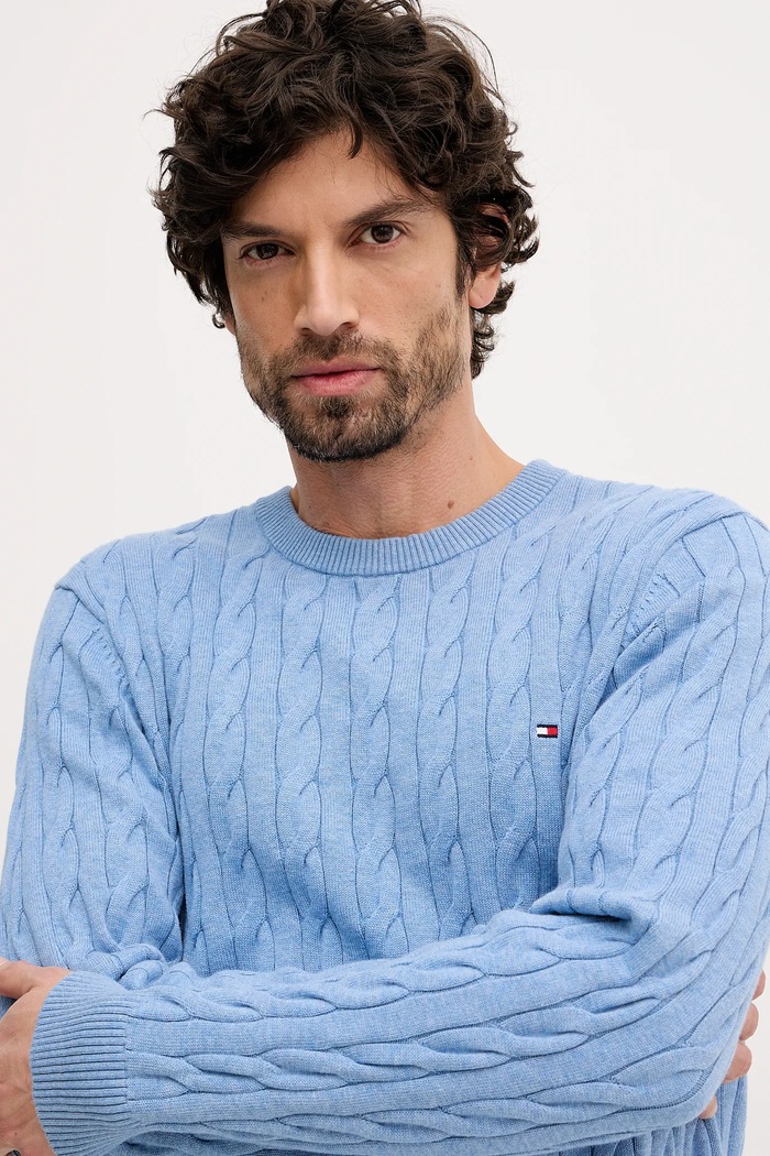 Tommy Hilfiger pulover moški bombažen modra MW0MW33132