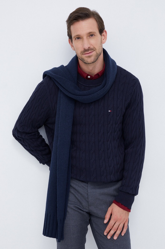 Tommy Hilfiger sveter pánsky bavlnený bavlna tmavomodrá MW0MW33132