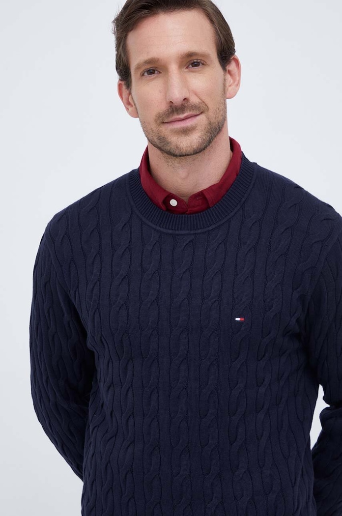Tommy Hilfiger sveter pánsky bavlnený tmavomodrá MW0MW33132
