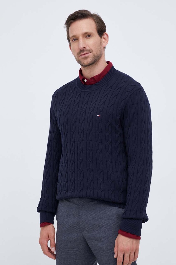 Tommy Hilfiger sveter pánsky bavlnený MW0MW33132 tmavomodrá