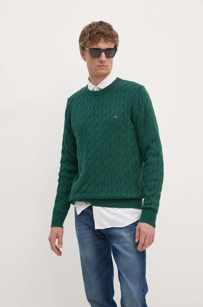 Tommy Hilfiger pulover moški bombažen zelena MW0MW33132