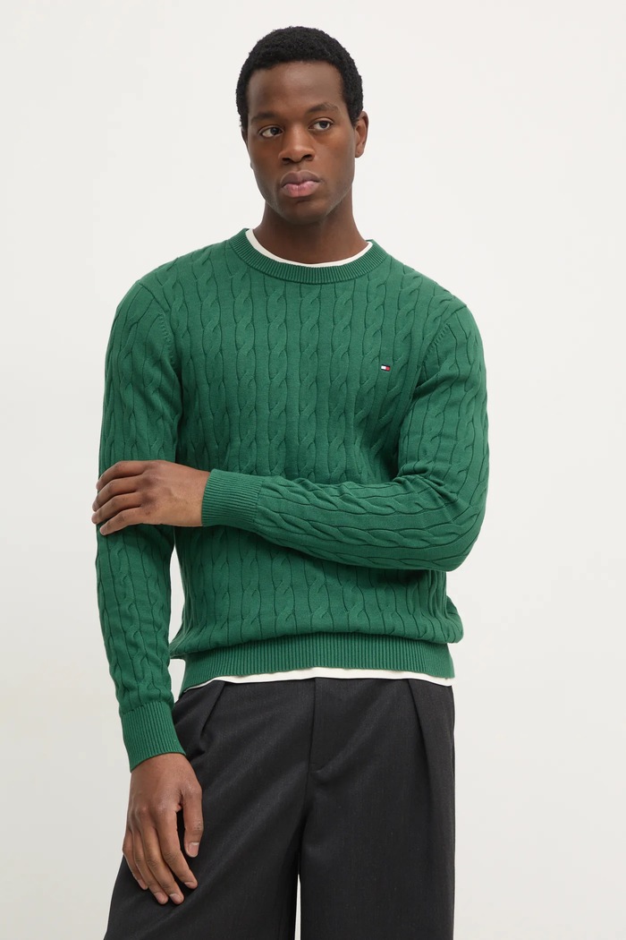 Tommy Hilfiger sweter męski bawełniany zielony MW0MW33132