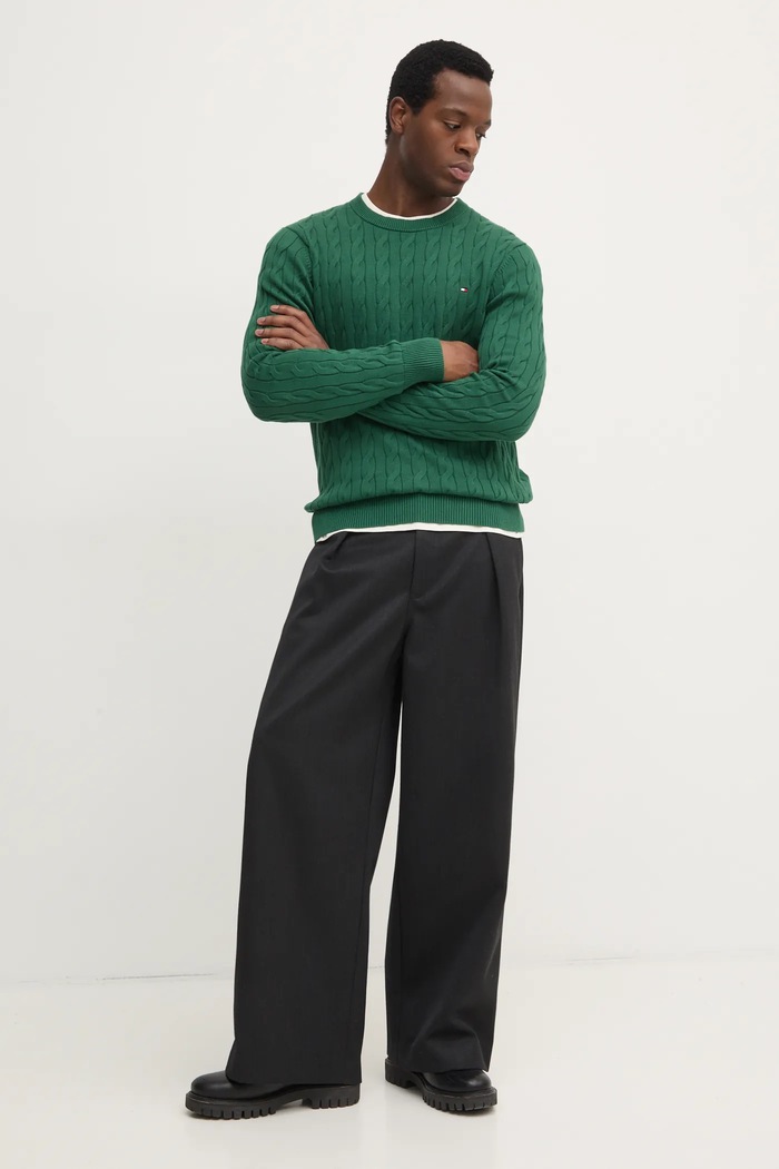 Tommy Hilfiger sweter męski bawełniany MW0MW33132 zielony SS26