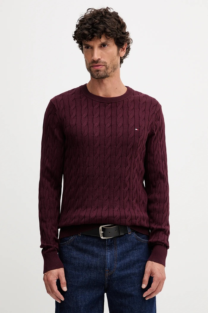 Tommy Hilfiger pulover moški bombažen Tanka bordo MW0MW33132