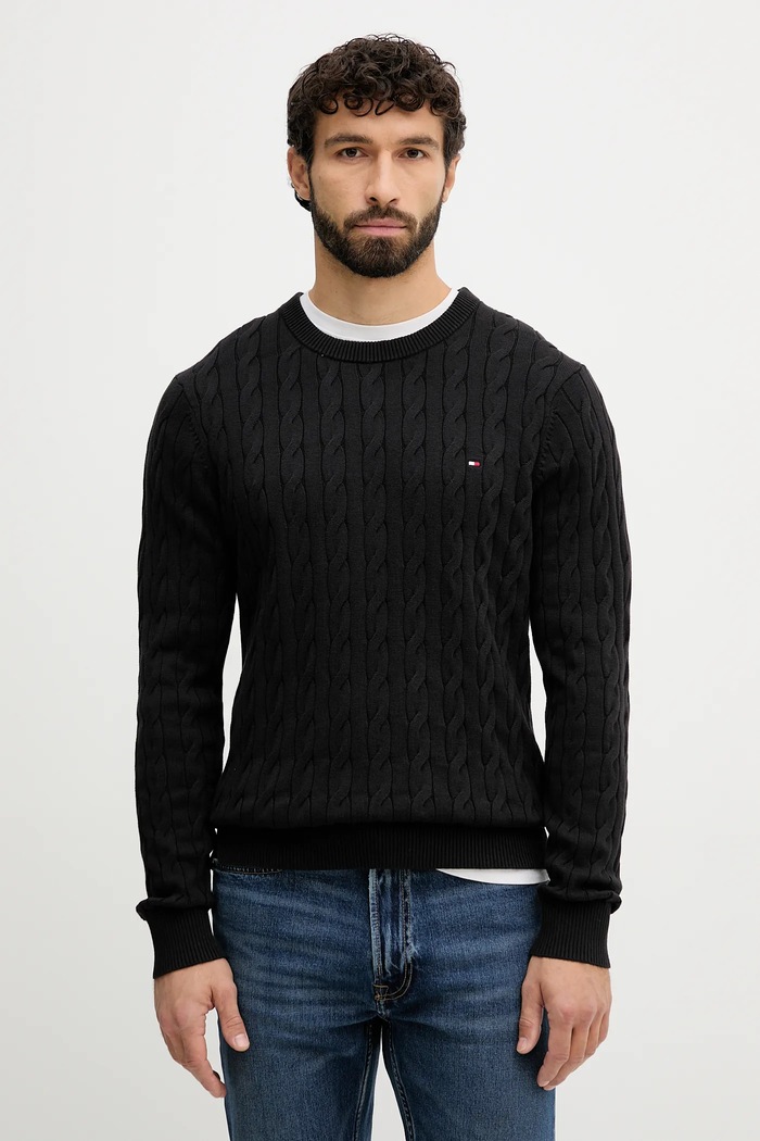 Tommy Hilfiger sveter pánsky bavlnený bavlna čierna MW0MW33132