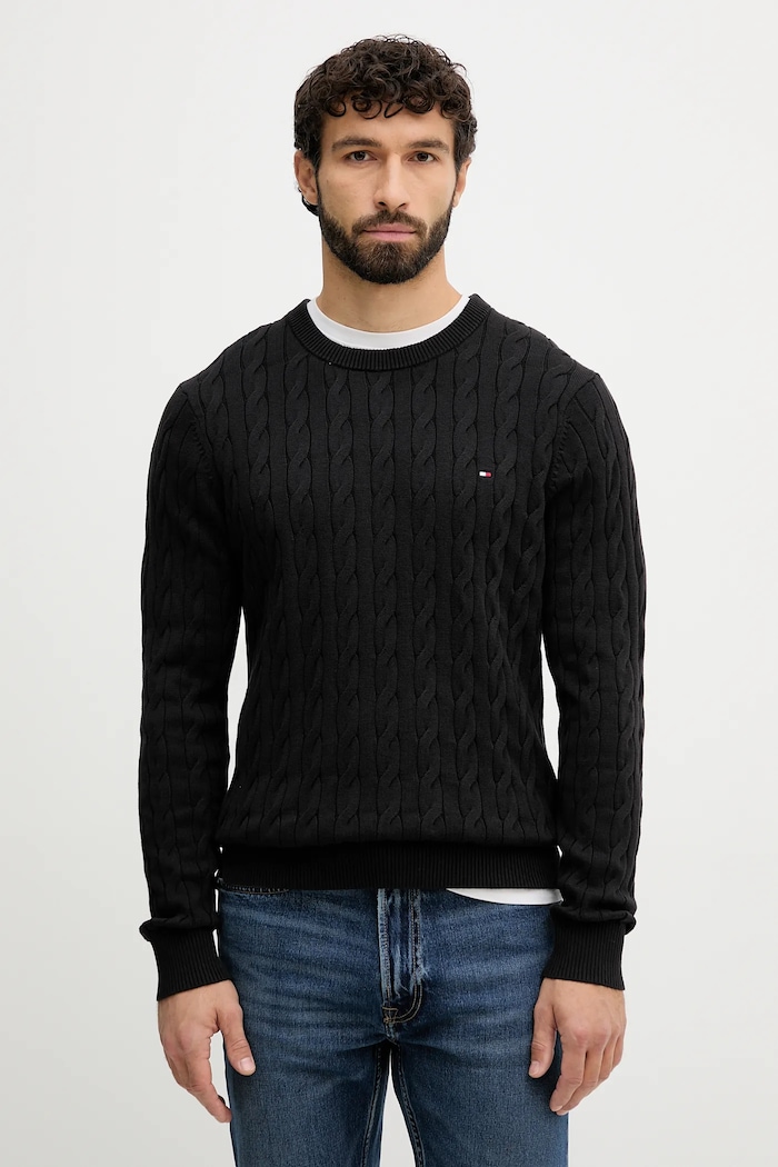 Tommy Hilfiger sveter pánsky bavlnený bavlna čierna MW0MW33132