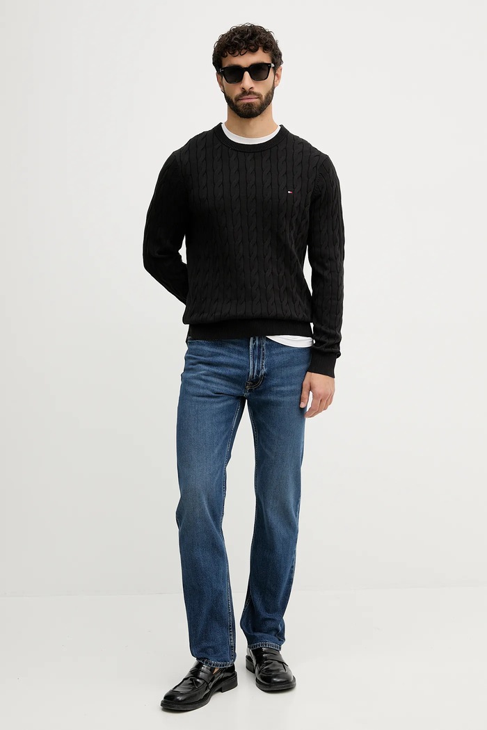 Tommy Hilfiger sveter pánsky bavlnený MW0MW33132 čierna SS26