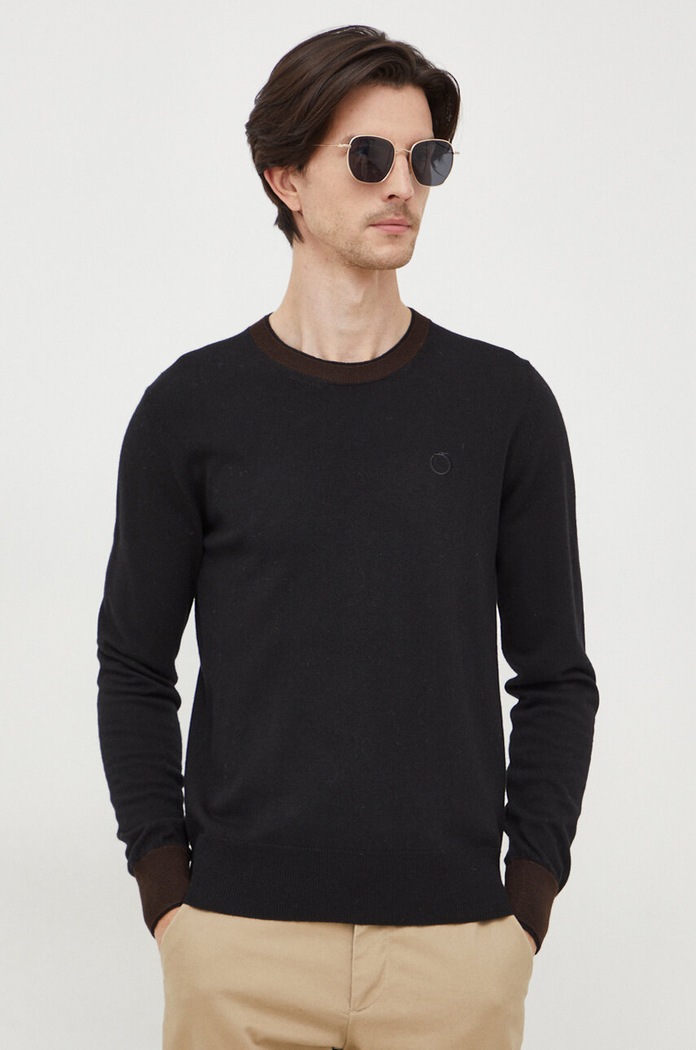 Trussardi sweter z domieszką wełny okrągły czarny 52M00734.0F000701