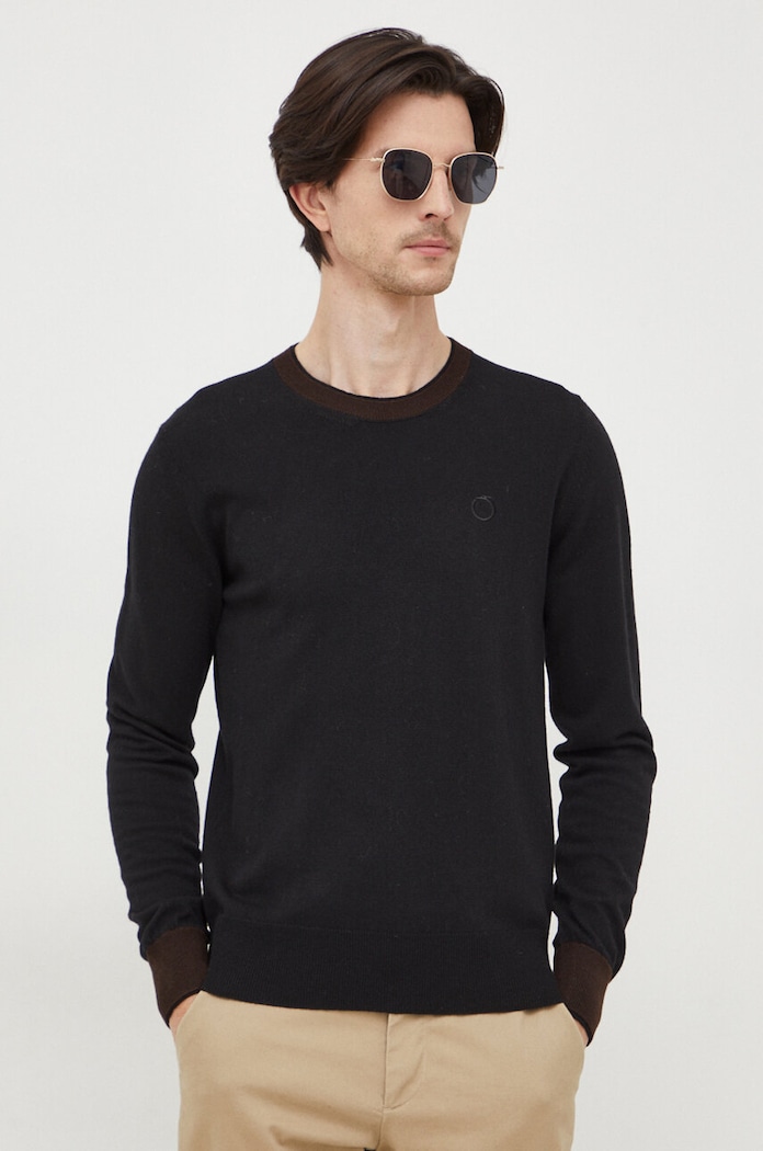 Trussardi sweter z domieszką wełny okrągły czarny 52M00734.0F000701