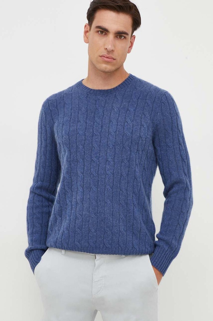 Πουλόβερ κασμίρ Polo Ralph Lauren απλό μπλε 710876728