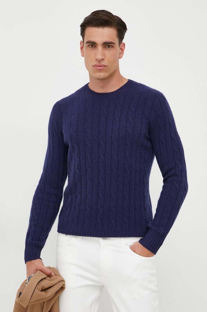 Πουλόβερ κασμίρ Polo Ralph Lauren απλό σκούρο μπλε 710876728