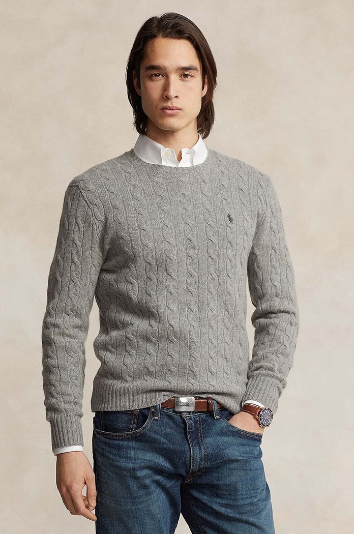 Vlnený sveter Polo Ralph Lauren vlna sivá 710876762