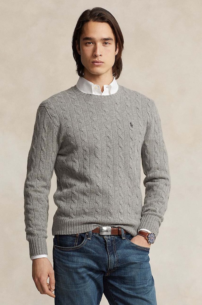 Vlnený sveter Polo Ralph Lauren vlna sivá 710876762