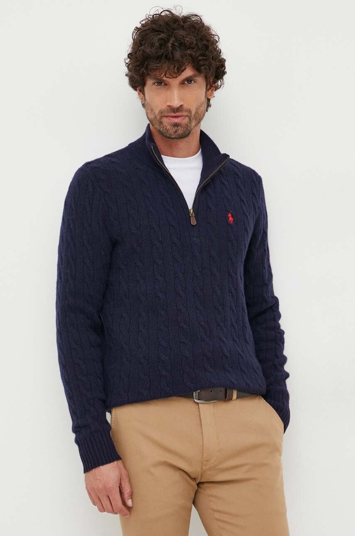Volnen pulover Polo Ralph Lauren 710876766 mornarsko modra AW25