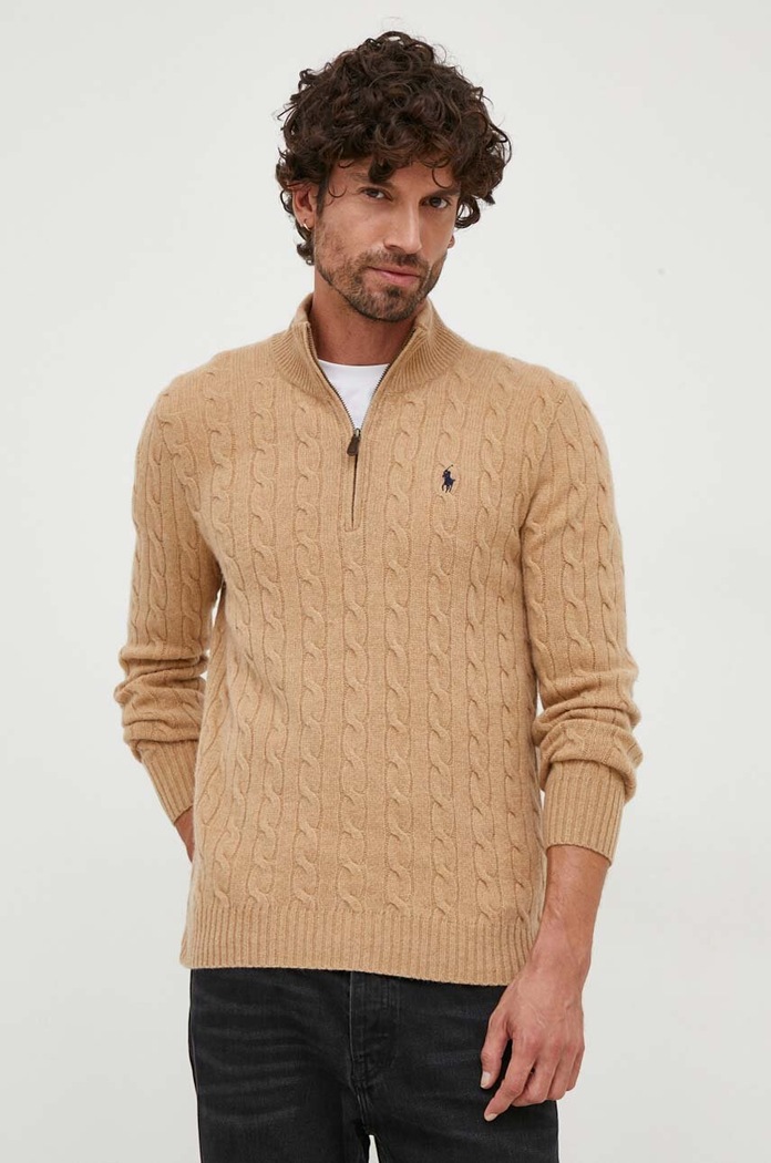 Μάλλινο πουλόβερ Polo Ralph Lauren μαλλί καφέ 710876766