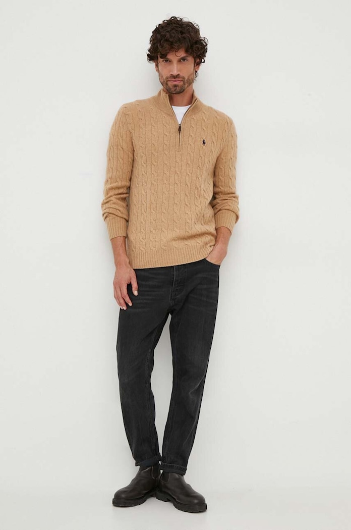 Μάλλινο πουλόβερ Polo Ralph Lauren 710876766 καφέ AW25