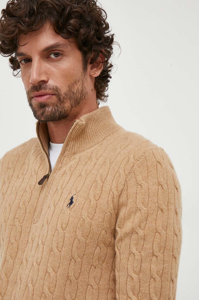 Μάλλινο πουλόβερ Polo Ralph Lauren καφέ 710876766