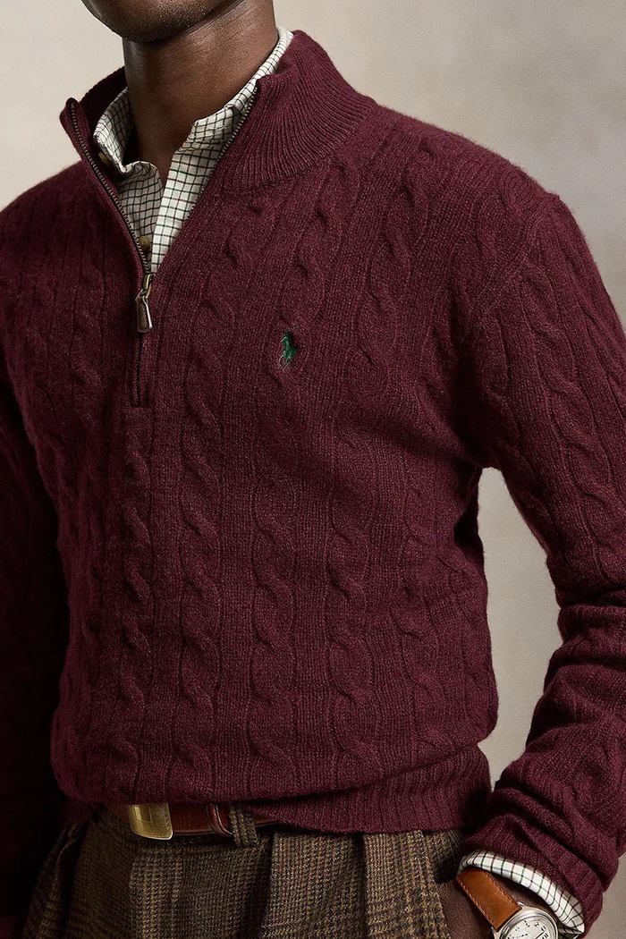 Sweter wełniany męski Polo Ralph Lauren 710876766 bordowy