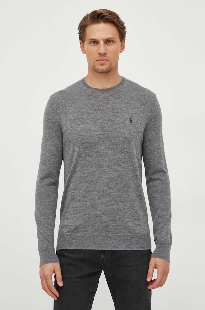 Polo Ralph Lauren sweter wełniany okrągły szary 710876846