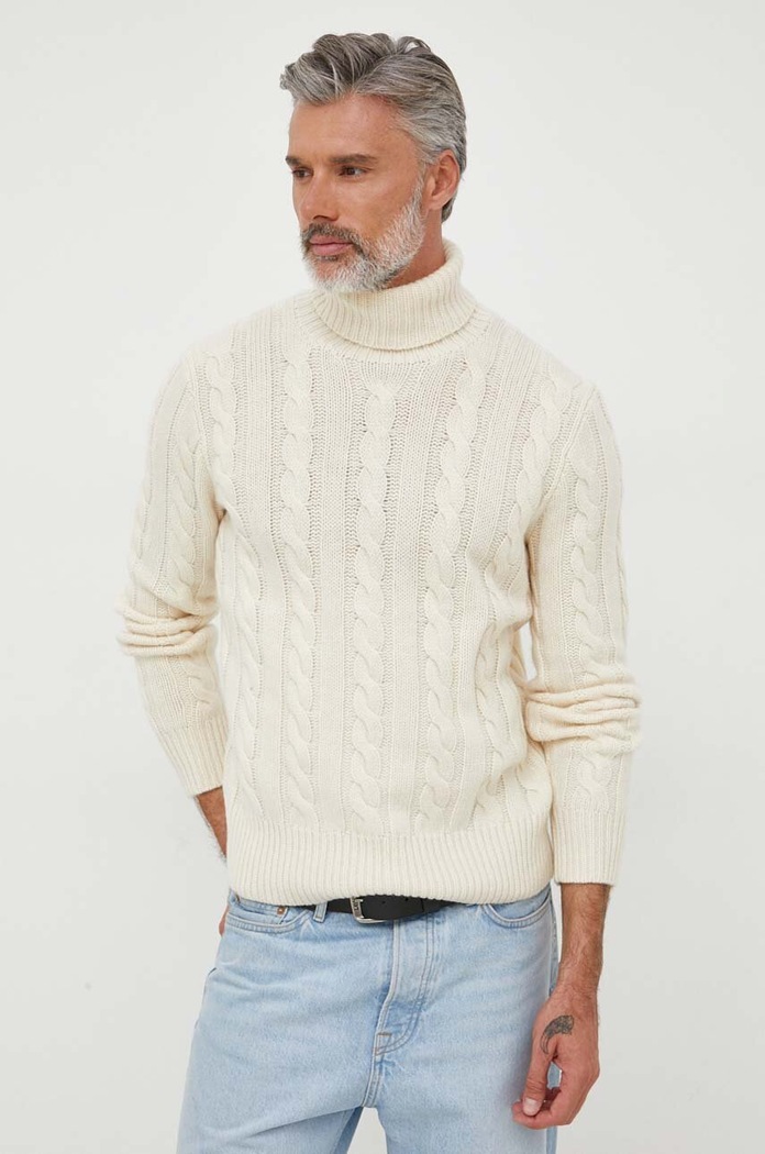 Вълнен пуловер Polo Ralph Lauren изчистен бежов 710917035