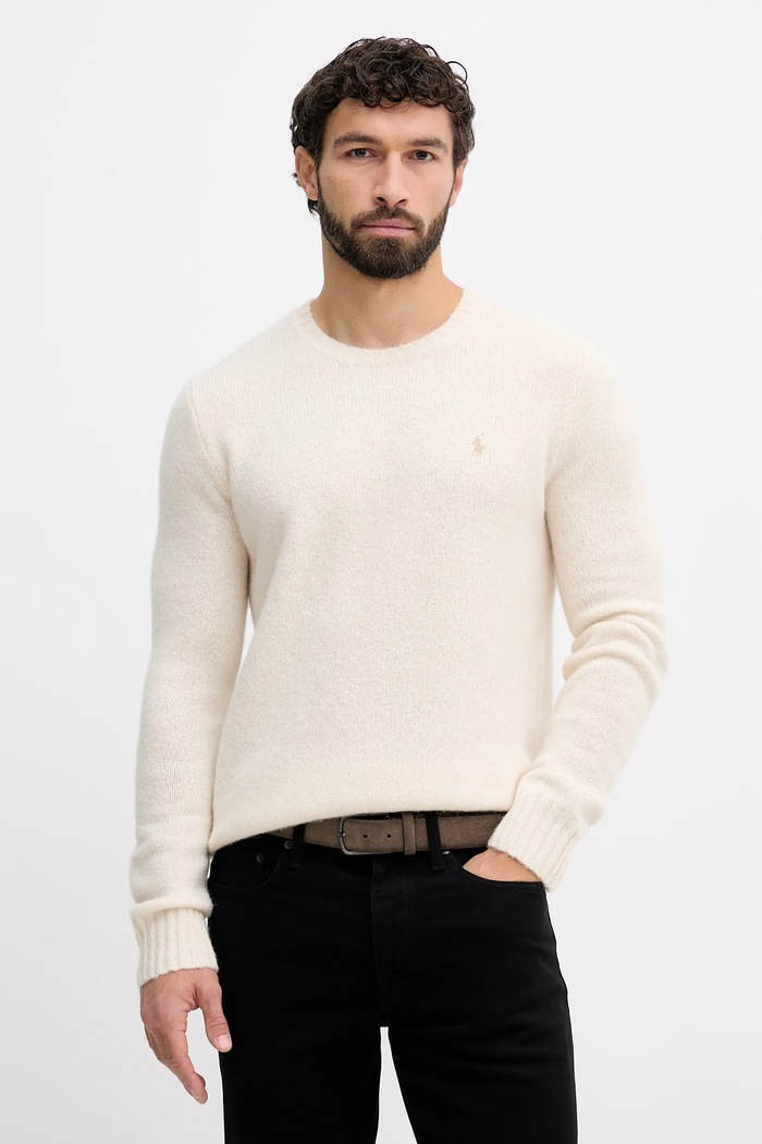 Vlnený sveter Polo Ralph Lauren okrúhly béžová 710918805