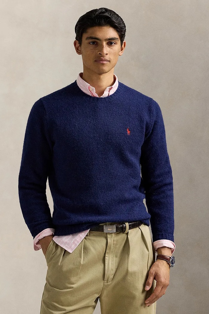 Vlnený sveter Polo Ralph Lauren okrúhly tmavomodrá 710918805