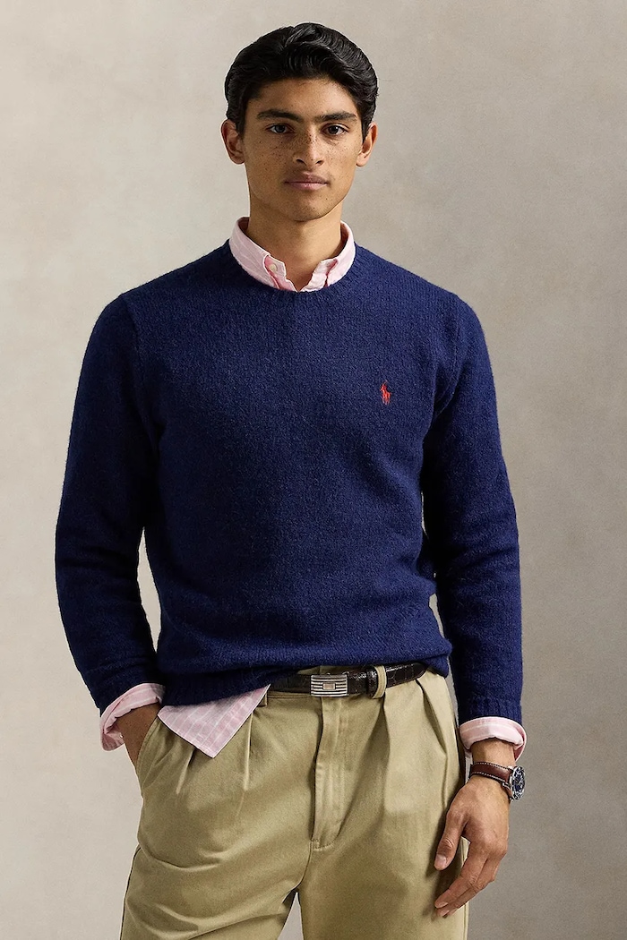 Vlnený sveter Polo Ralph Lauren okrúhly tmavomodrá 710918805