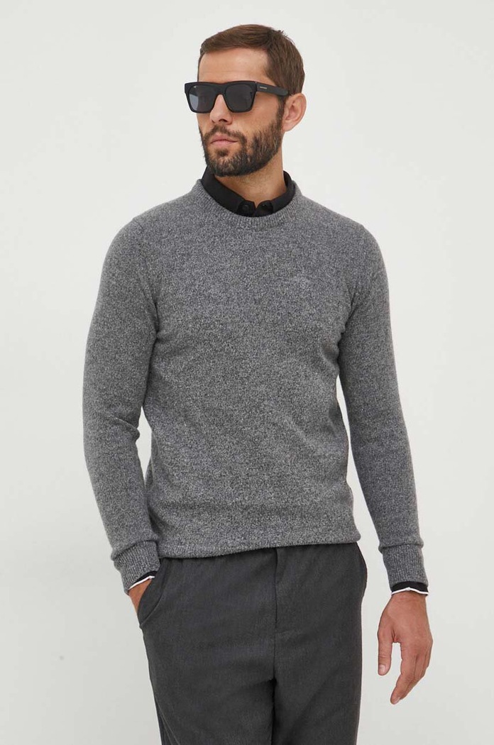 Barbour sweter wełniany wełna szary MKN0844