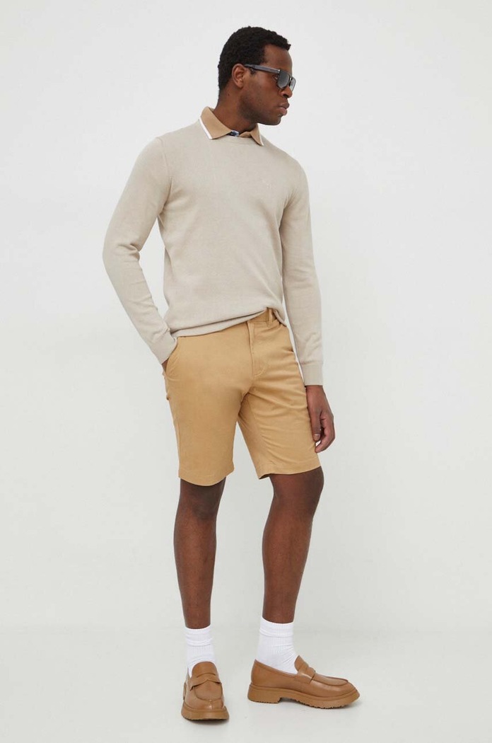 Bombažen pulover Barbour Essentials MKN0932 bež AA00