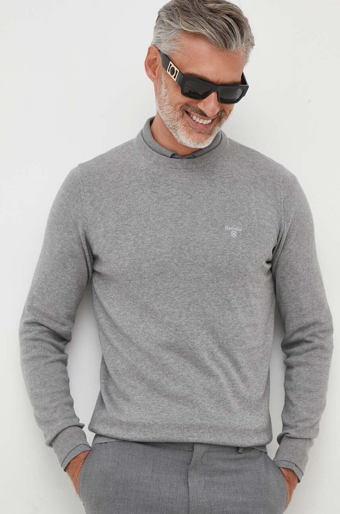 Pamučni pulover Barbour Essentials pamuk siva MKN0932