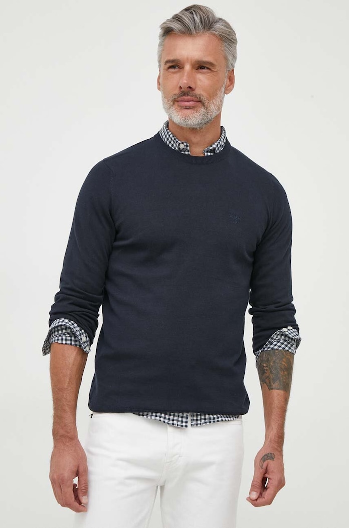 Barbour sweter bawełniany Essentials granatowy MKN0932