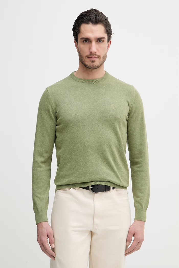 Bombažen pulover Barbour Essentials zelena MKN0932