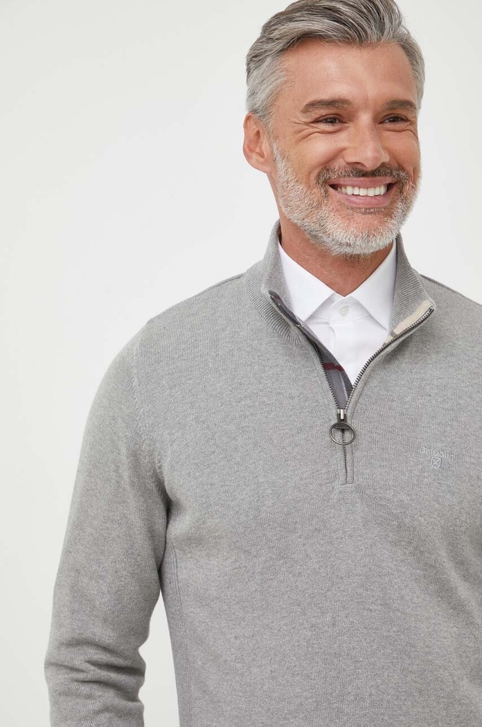 Barbour sweter bawełniany bawełna szary MKN1074