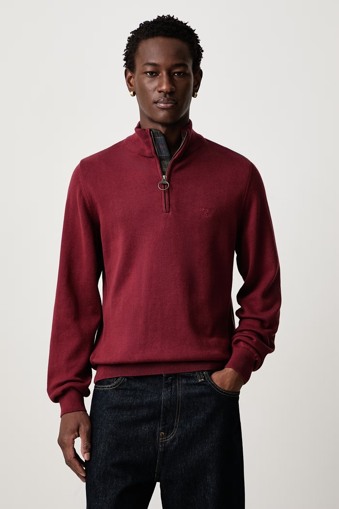 Barbour Sweter męski bawełniany ESSENTIALS bordowy MKN1074
