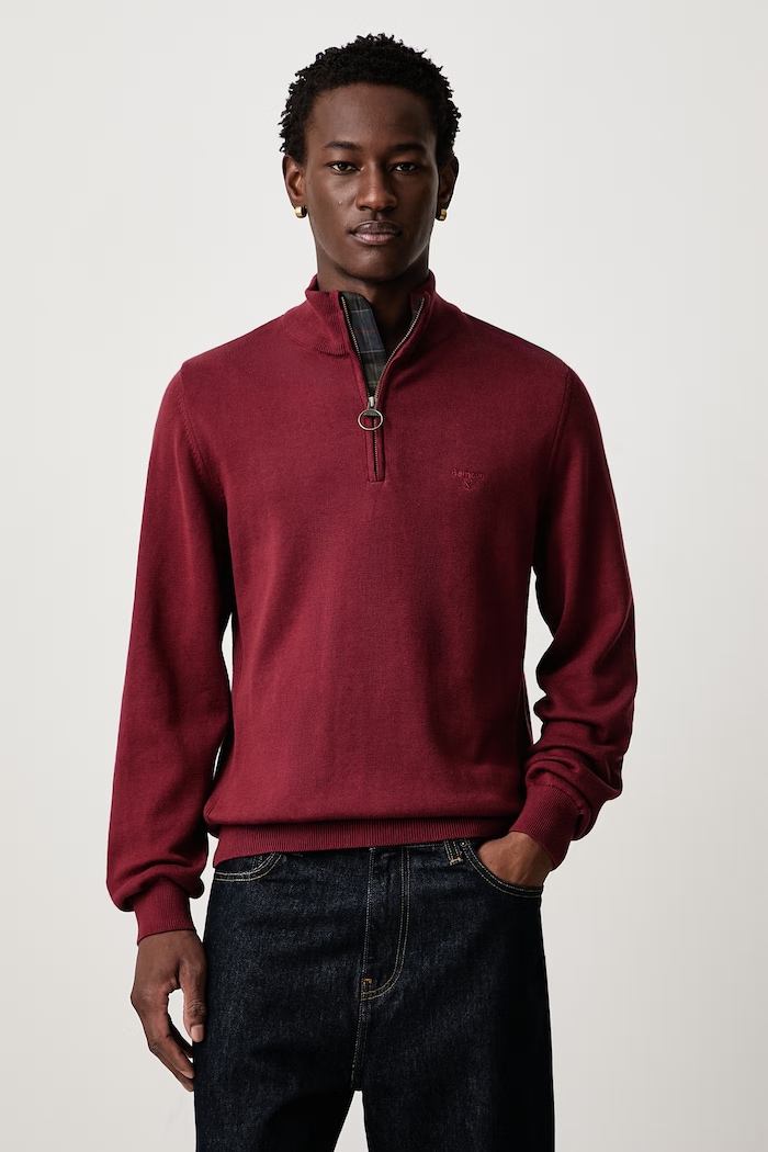 Barbour Sweter męski bawełniany ESSENTIALS bordowy MKN1074