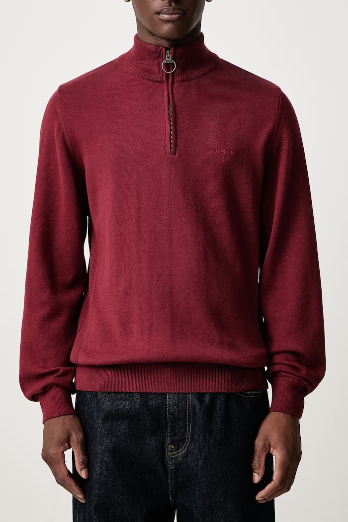 Sweter męski bawełniany ESSENTIALS Barbour bordowy MKN1074