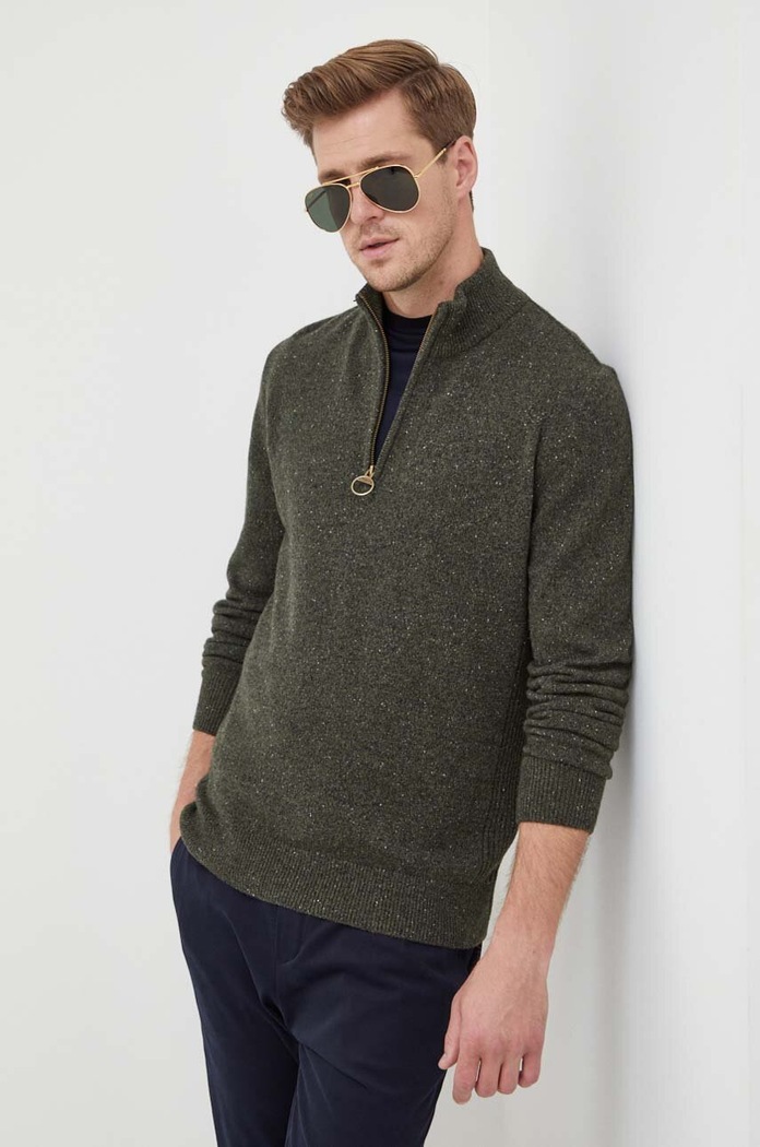 Barbour sweter wełniany półgolf zielony MKN1187