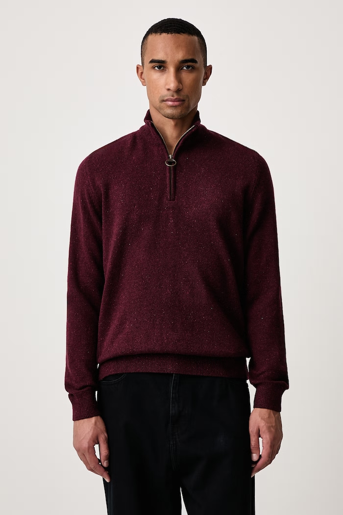 Barbour Sweter męski z wełną TISBURY bordowy MKN1187